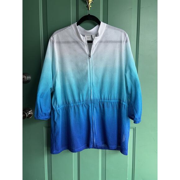 Chico's Weekends 3 (XL) Knit Mesh 3/4 Sleeve Zip Front Jacket - Picture 3 of 8